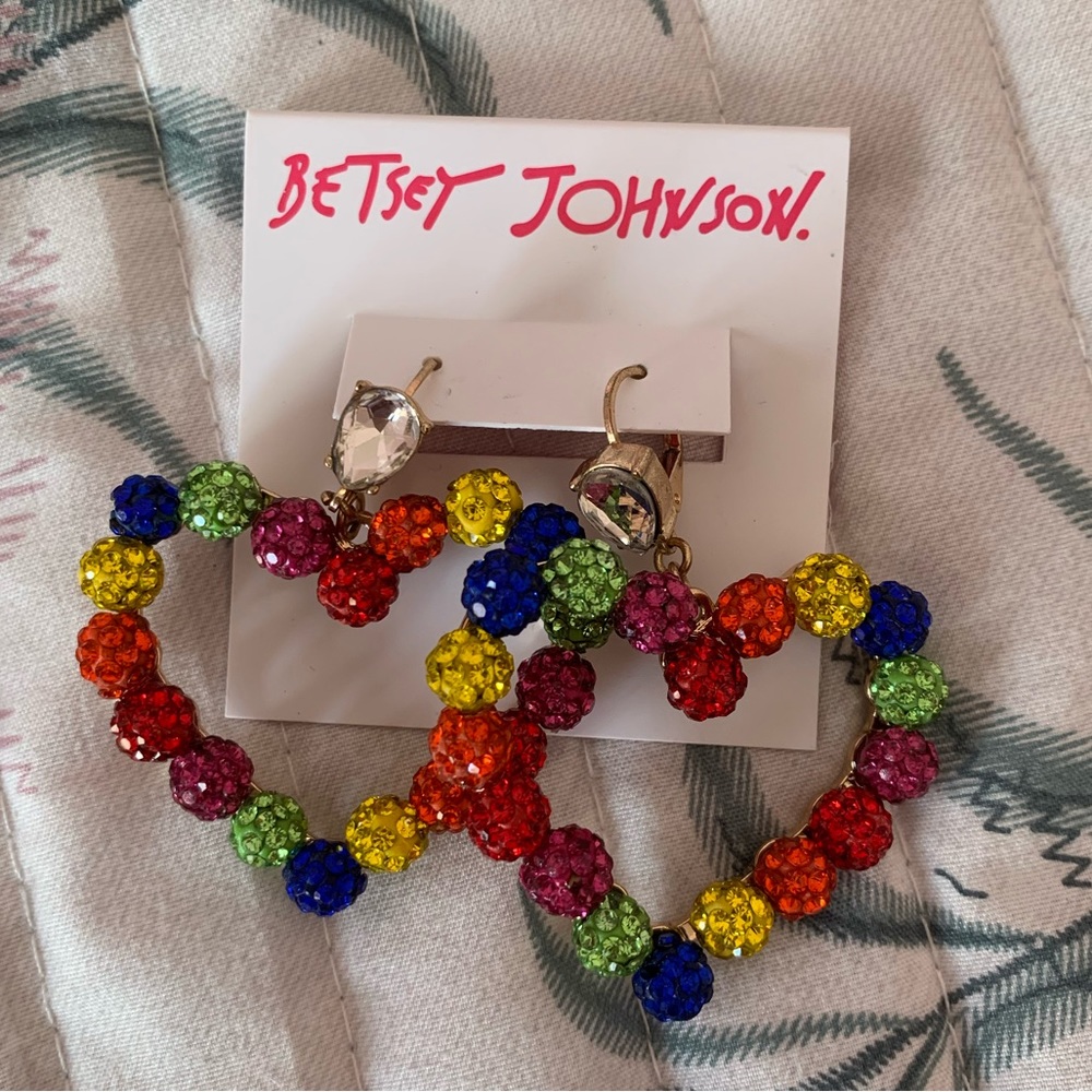 Betsey Johnson colorful rainbow heart earrings